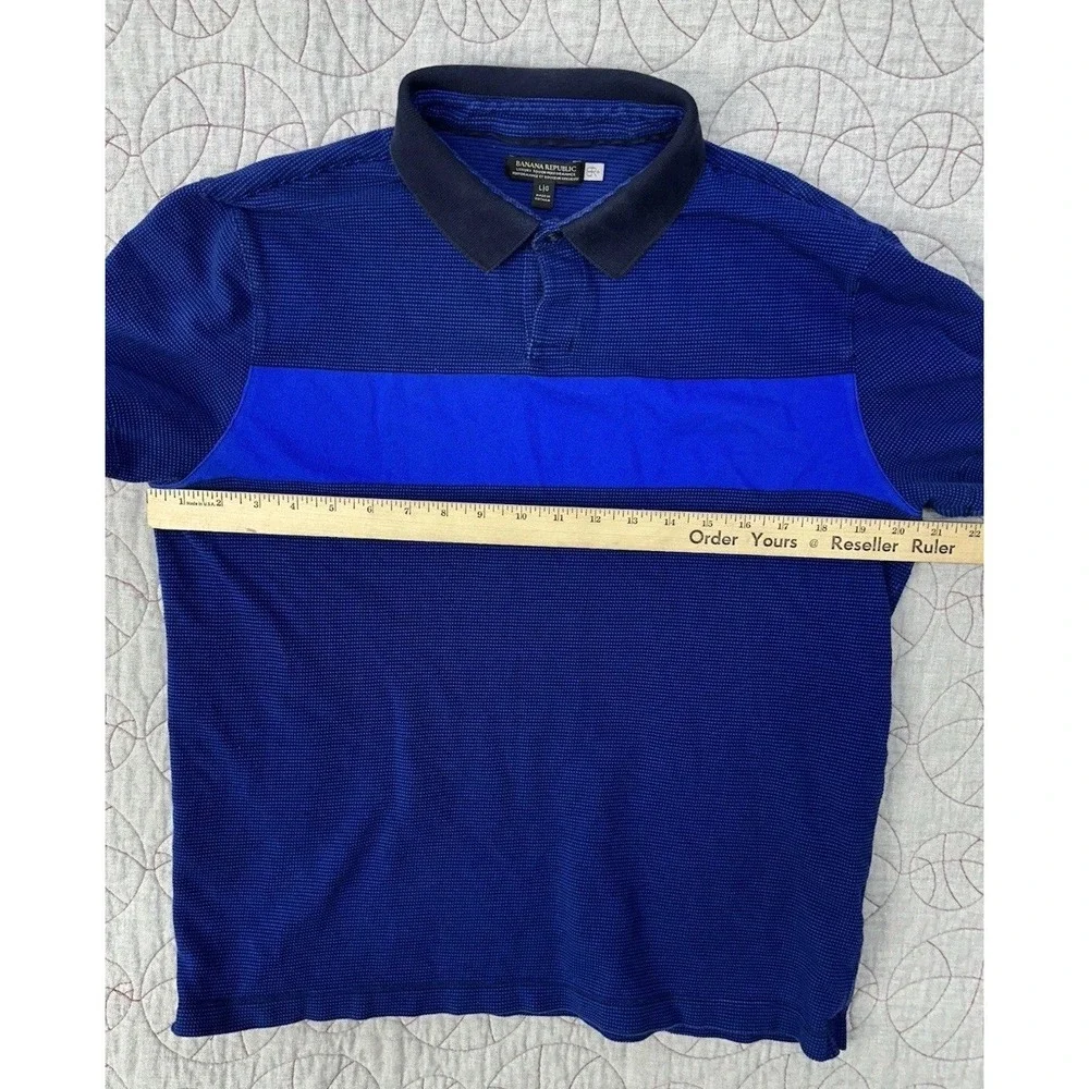 Banana Republic BR+ Luxury Touch Performance Polo Golf‎ Shirt Large Blue Stripe